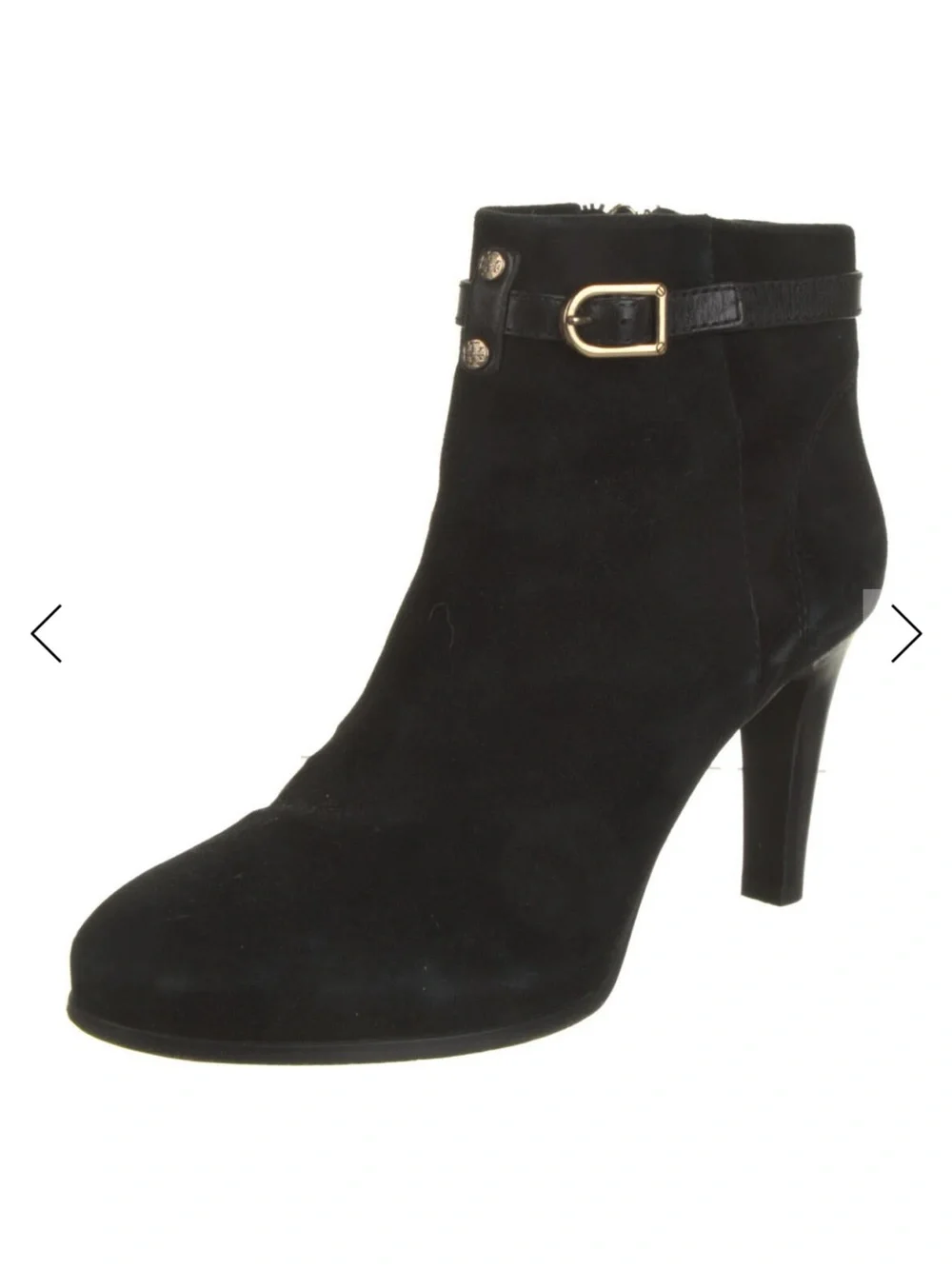 Tory Burch Black Suede Ankle Boot with Gold Buckle
